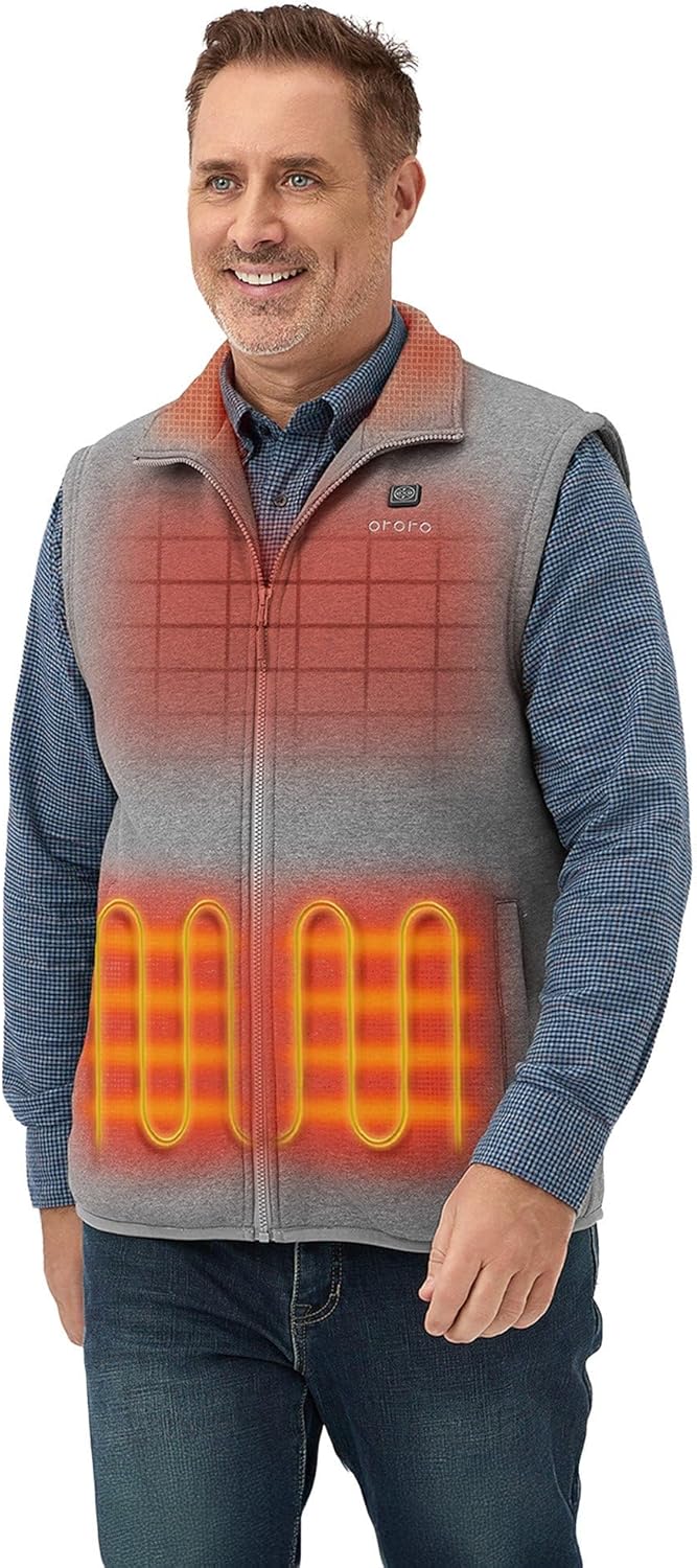 ORORO Men's 4-Zone Heated Fleece Vest with Heated Collar