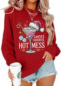 Santa's Favorite Hot Mess Sweatshirt for Women - Vintage Red Long