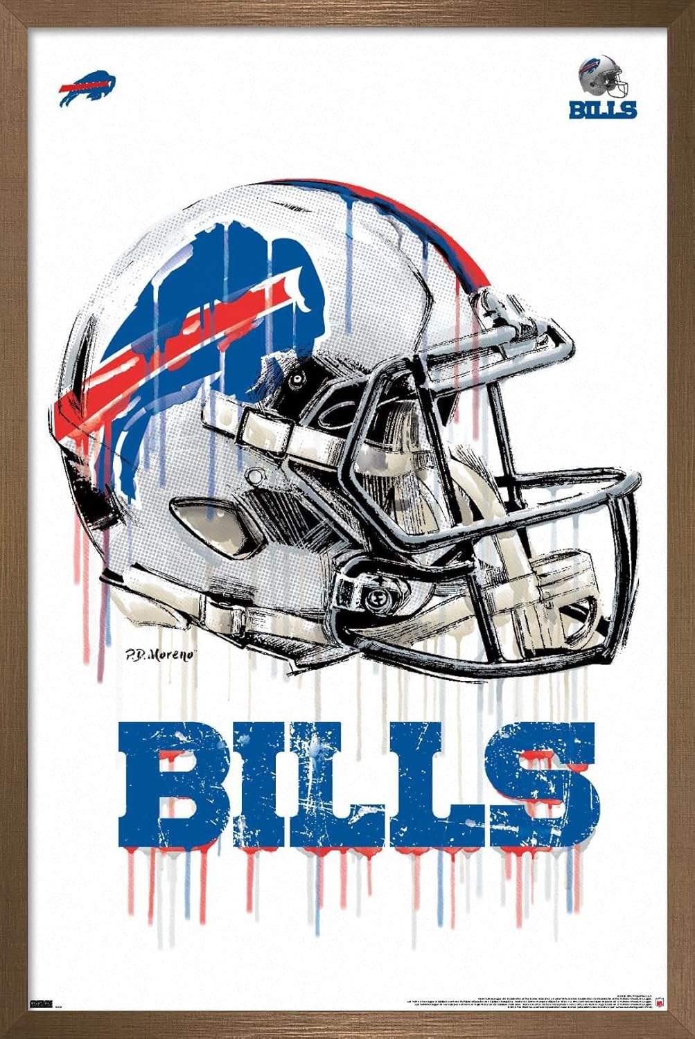 NFL Buffalo Bills Drip Helmet Wall Poster with Bronze Frame
