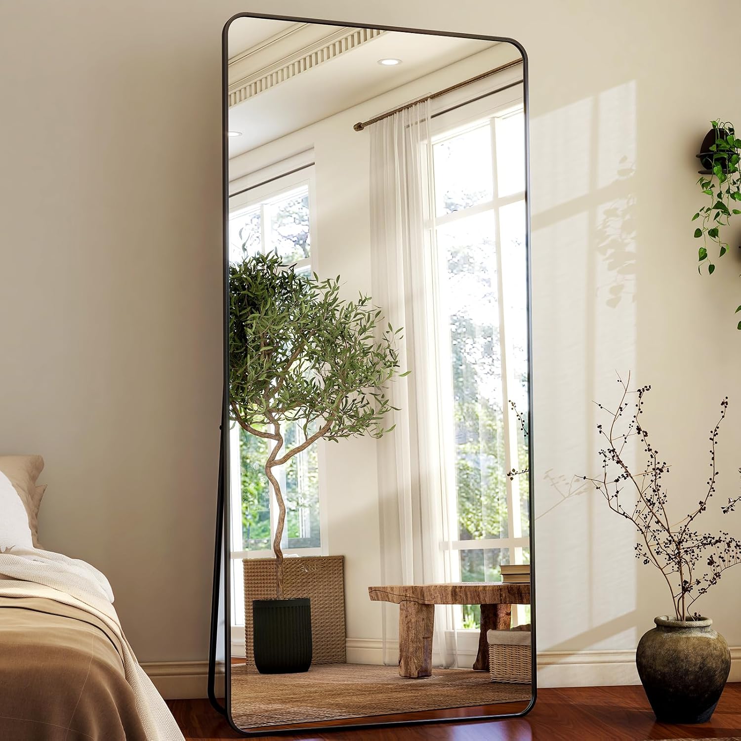 Rounded Full Length Mirror with Aluminum Frame for Any Room