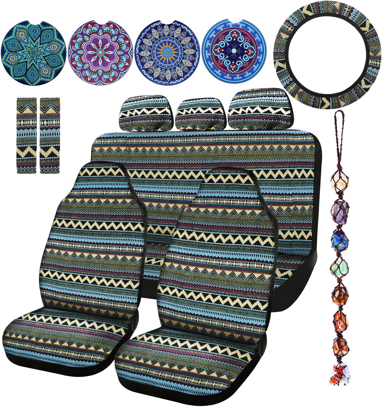 Baja Car Seat Covers Full Set with Boho Print for Sedans