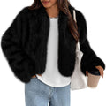 PRETTYGARDEN Womens Fluffy Cropped Faux Fur Jacket - Chic Winter Layer