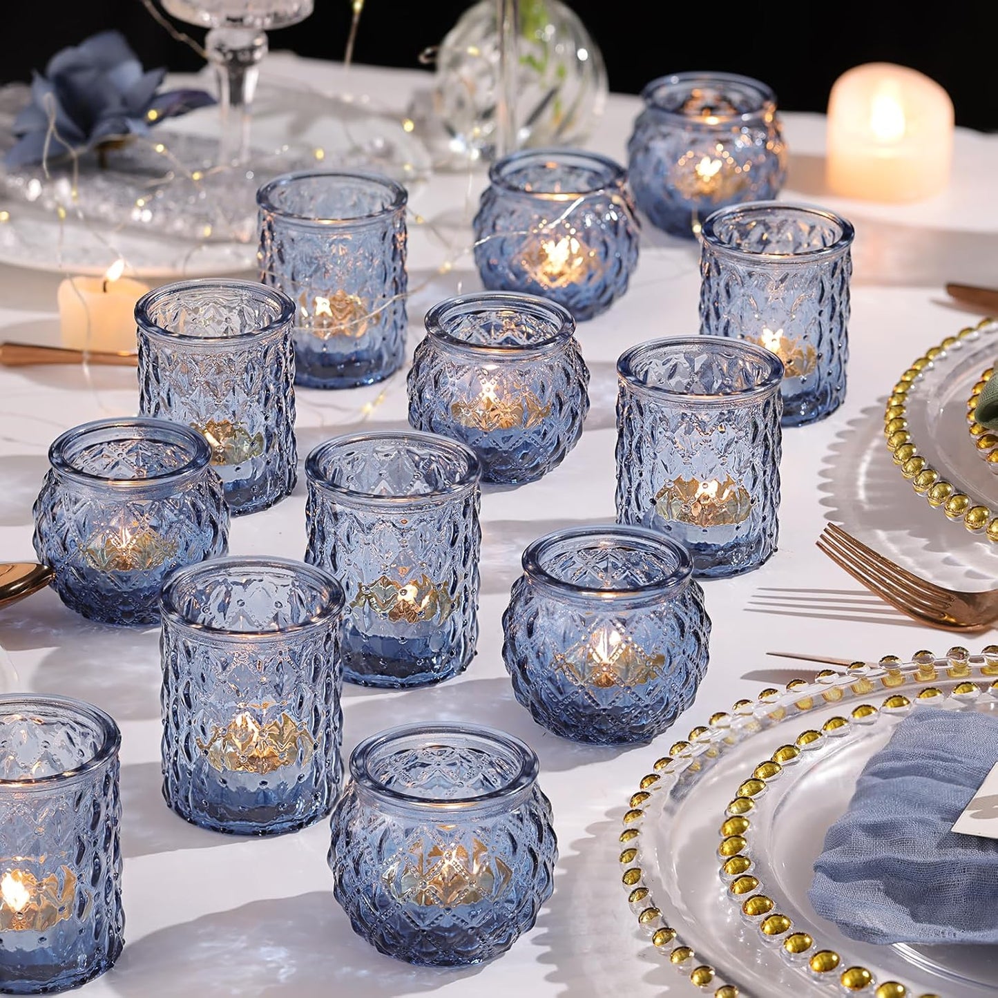 36pcs Assorted Blue Votive Candle Holders for Elegant Decor