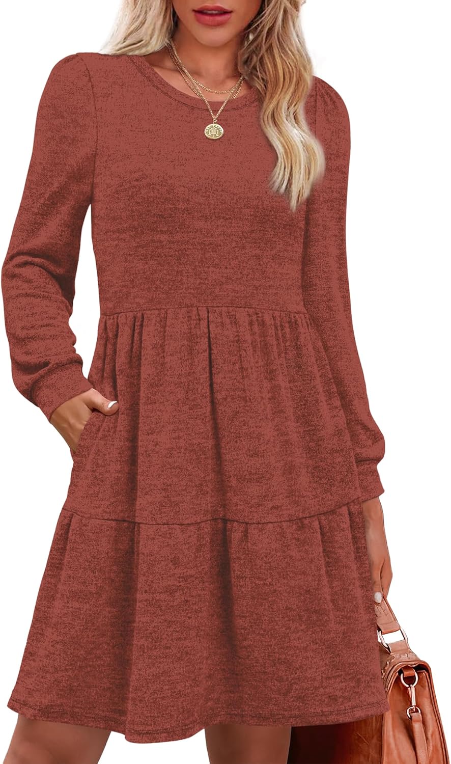 OFEEFAN Womens Long Sleeve Fall Dresses with Pockets for 2025