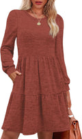 Womens Long Sleeve Fall Dresses with Pockets Crew Neck - Soft Blend