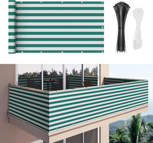 Duerer Balcony Privacy Screen - UV Protection, Green/White, 3.3'x19.7'