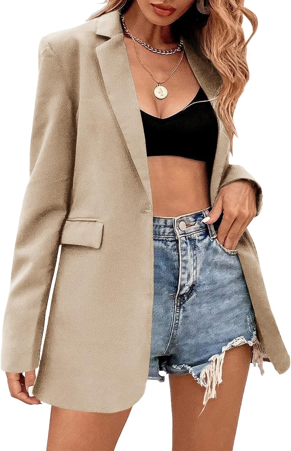 Febriajuce Women's Casual Long Sleeve Oversized Blazer Jacket