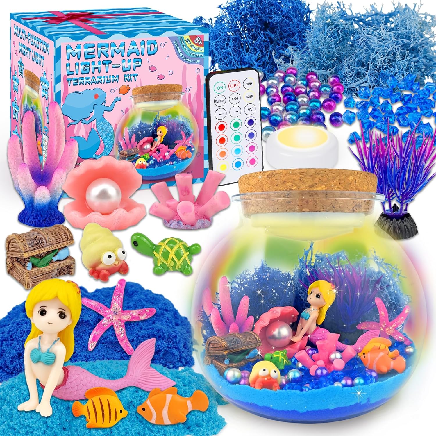 Mermaid Terrarium Craft Kit with LED Night Light - Magical Mermaid Birthday Gift!
