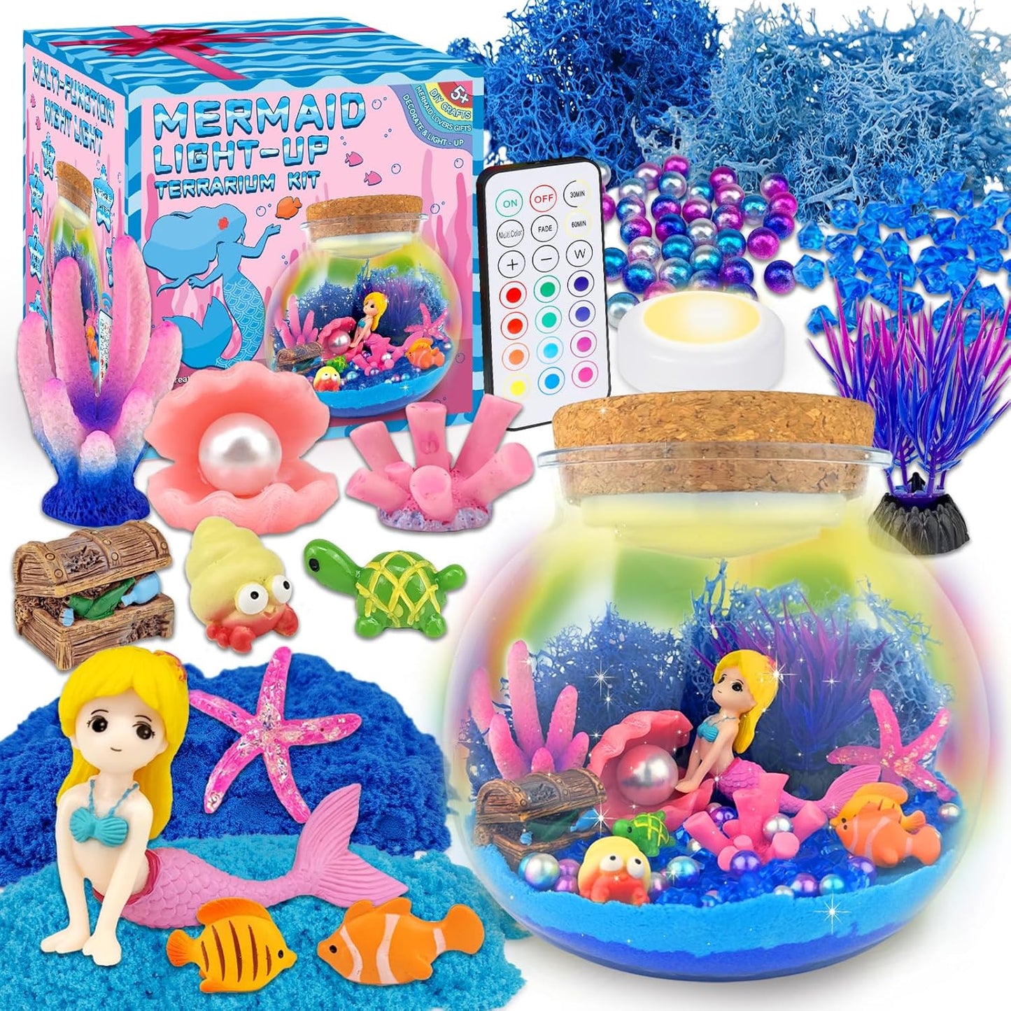 Mermaid Terrarium Craft Kit - LED Night Light & Remote ~ Magical Kids Gift