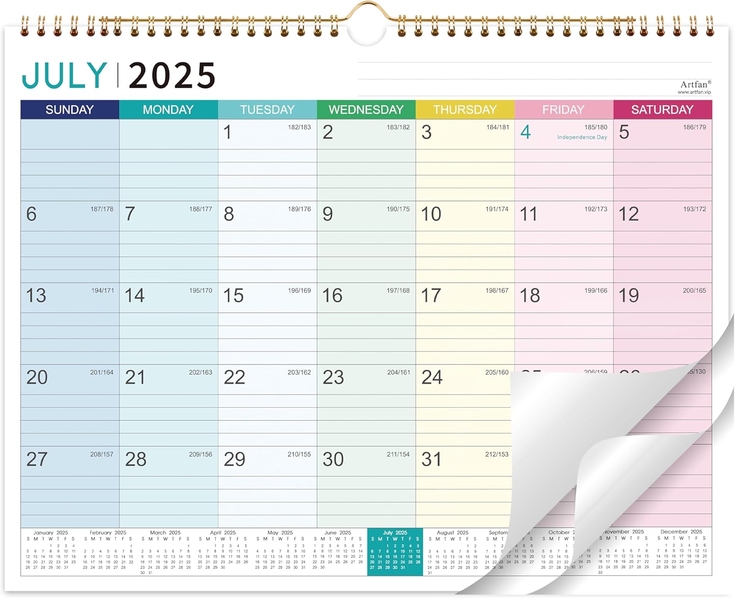 2025-2026 Artfan Wall Calendar - Colorful, Thick Paper - 15 x 11.5
