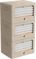 100L Beige Storage Bins 3 Pack - Extra Large Foldable Fabric