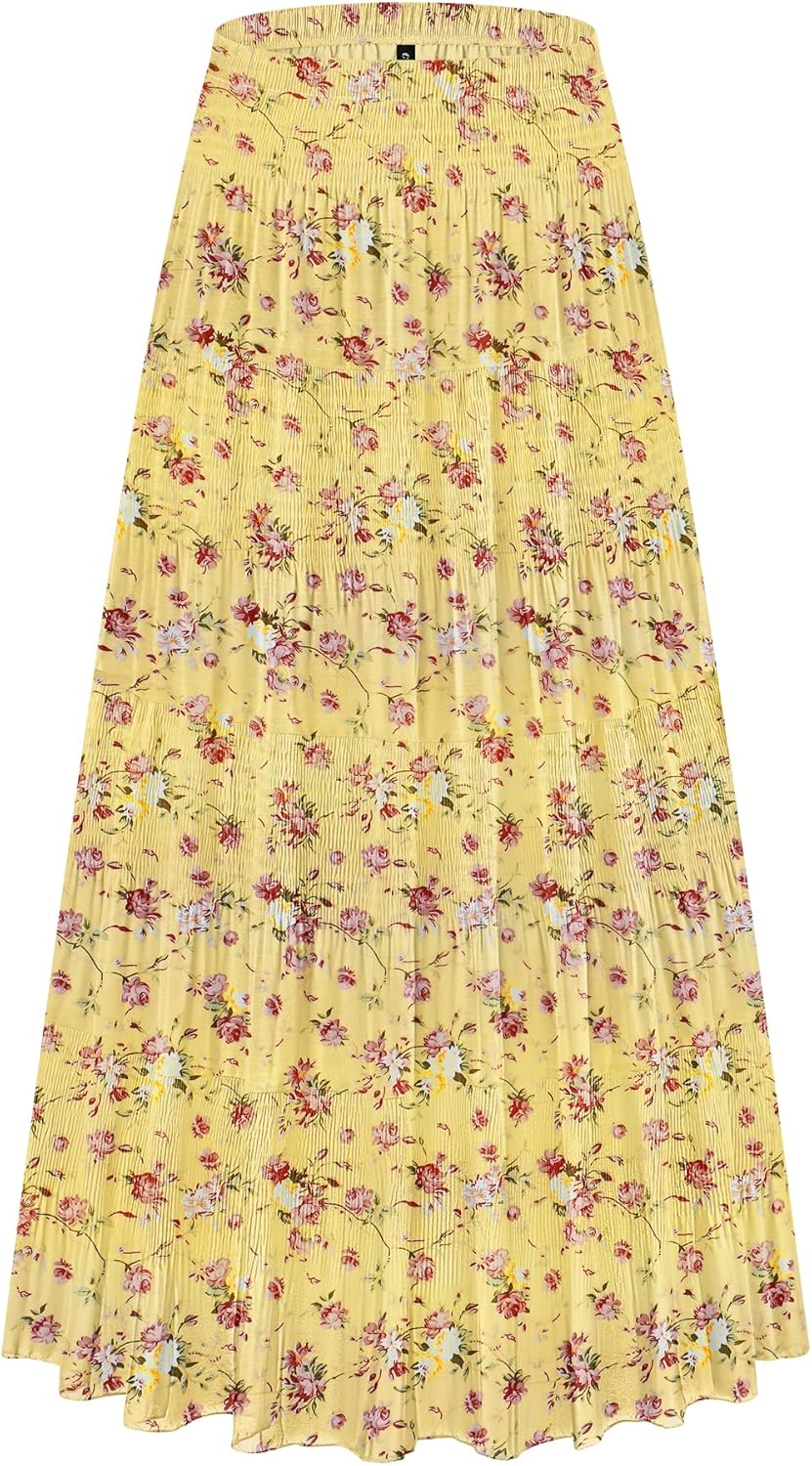 CYiNu Women's Floral Printed A-Line Maxi Skirt for All Seasons
