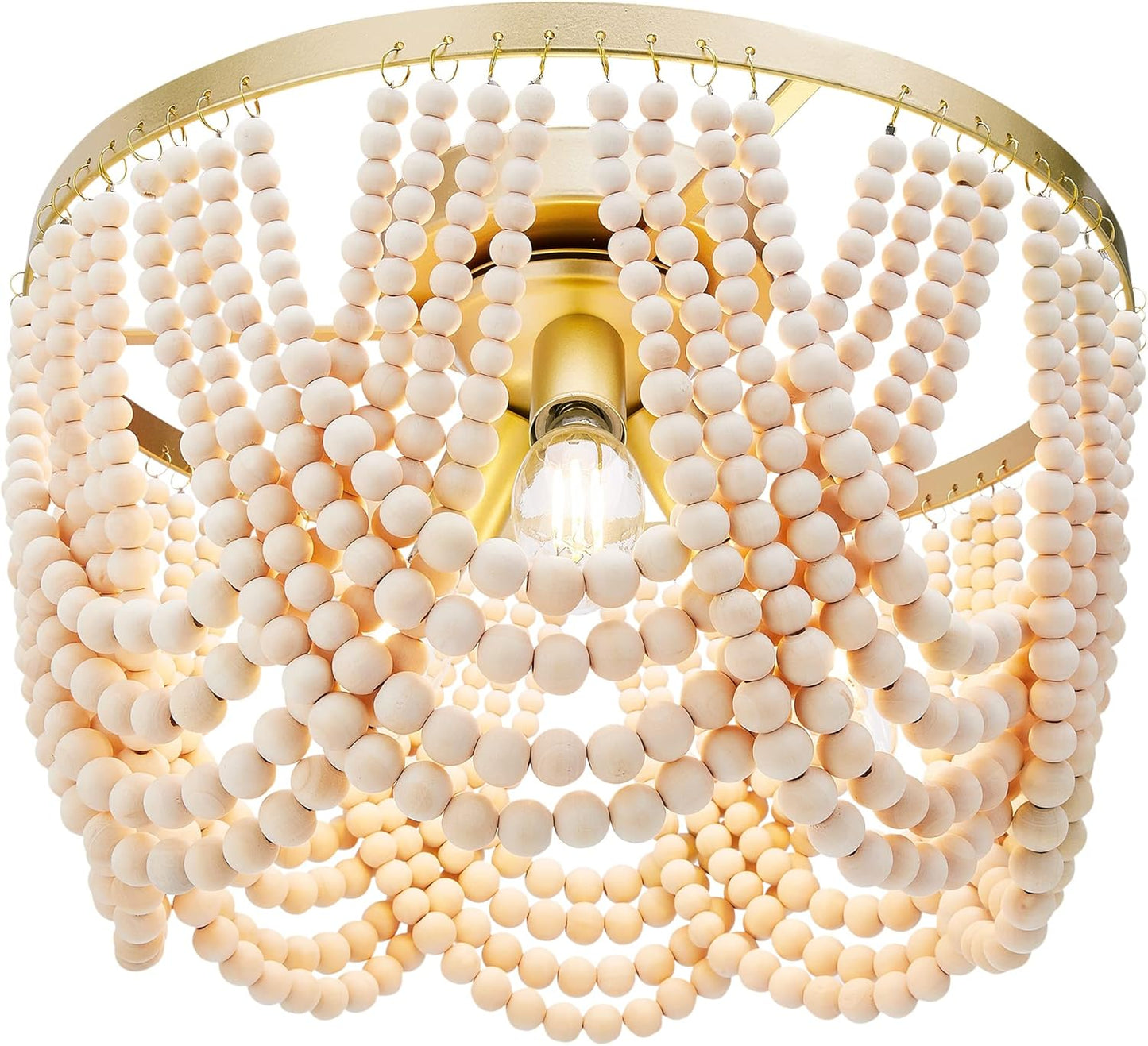 3-Light Boho Wood Beaded Chandelier for Kids Room Decor