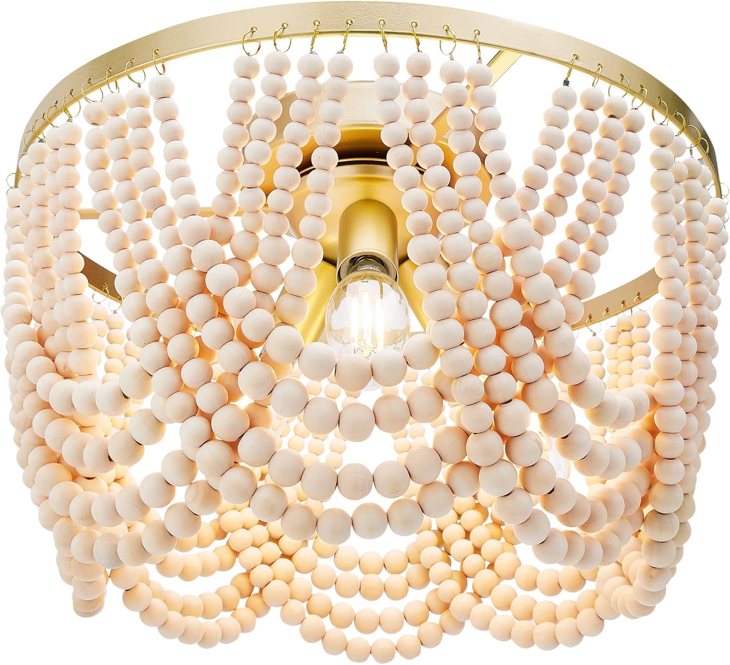 3-Light Boho Wood Beaded Chandelier for Kids Room Decor