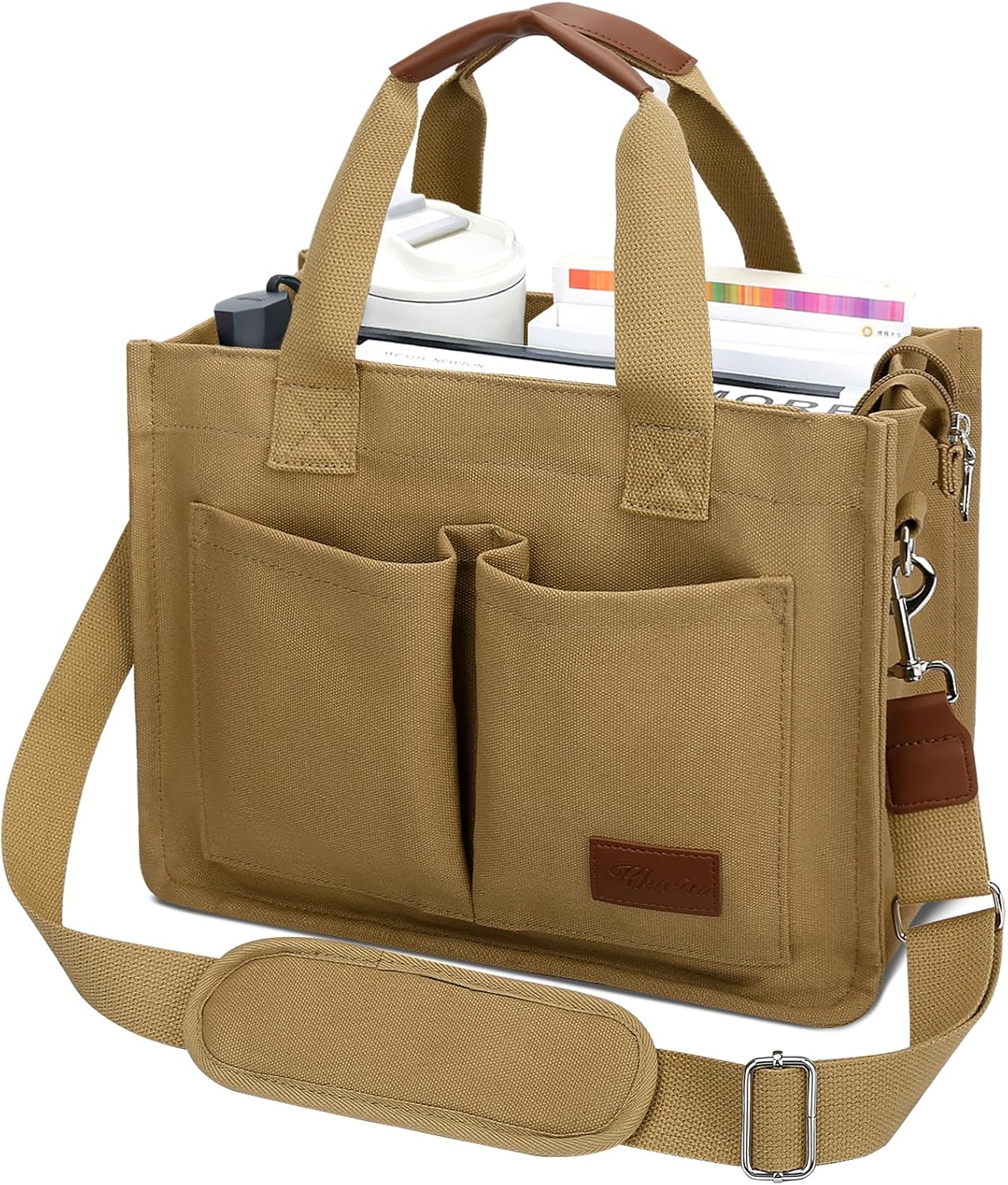 KKXIU Large Canvas Tote Bag for Women with Zipper and Compartments