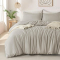 Linen Grey Washed Microfiber Duvet Cover Set - Super Soft 3-Piece