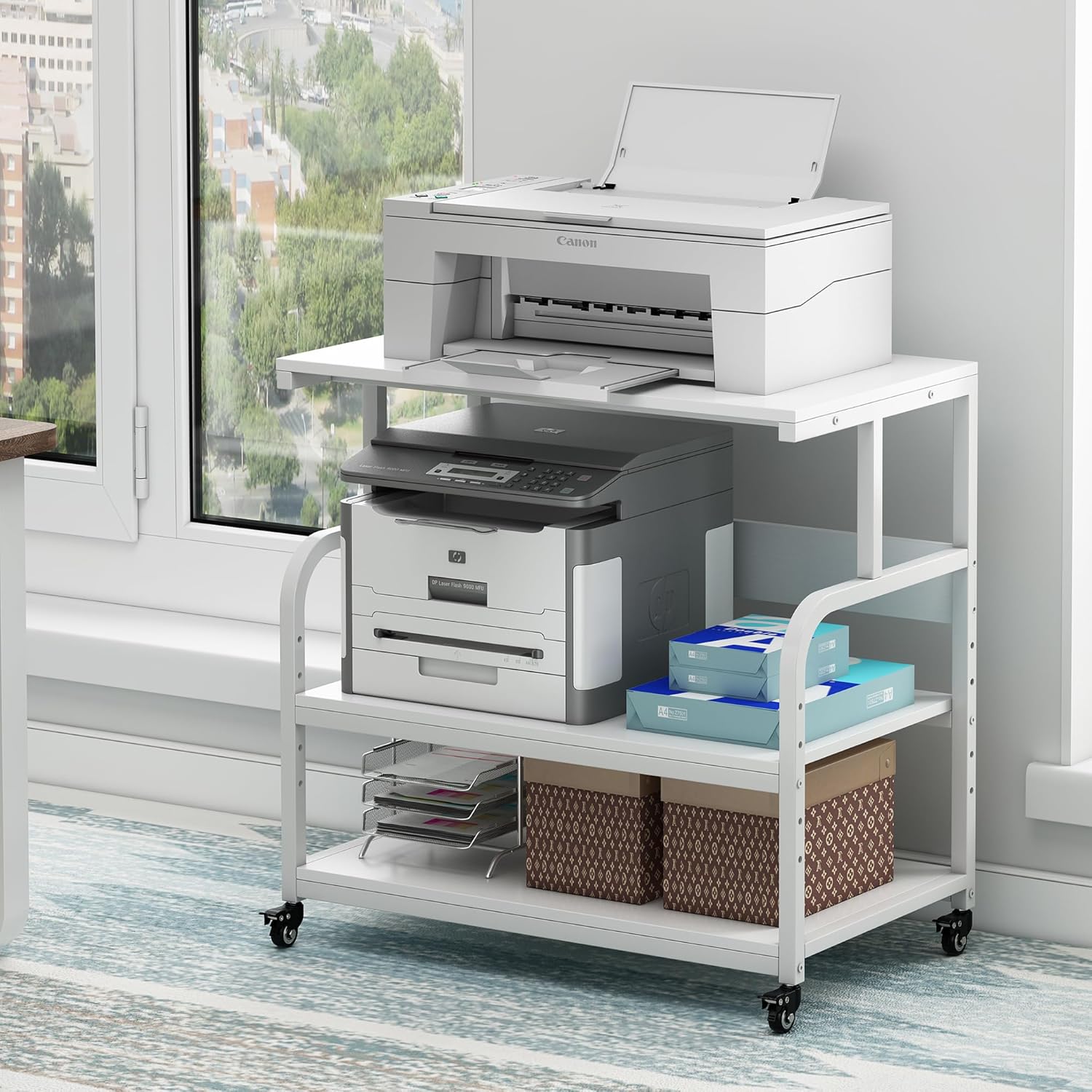 Extra Large Printer Stand with Adjustable Storage for Home Office