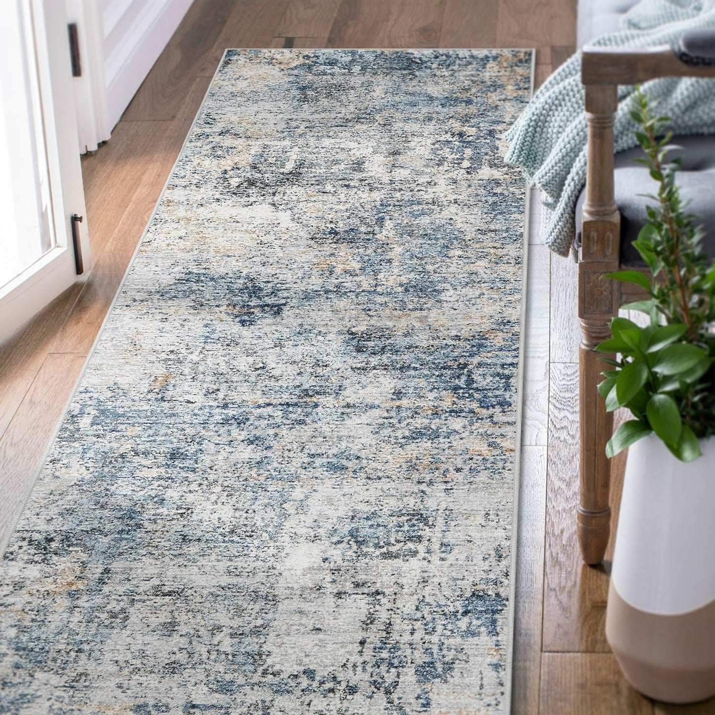 jinchan Runner Rug 3x7 Washable Modern Abstract Hallway Mat