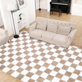 Super Soft Rug for Bedroom 8x10 ft Beige and White - Fluffy Checkered