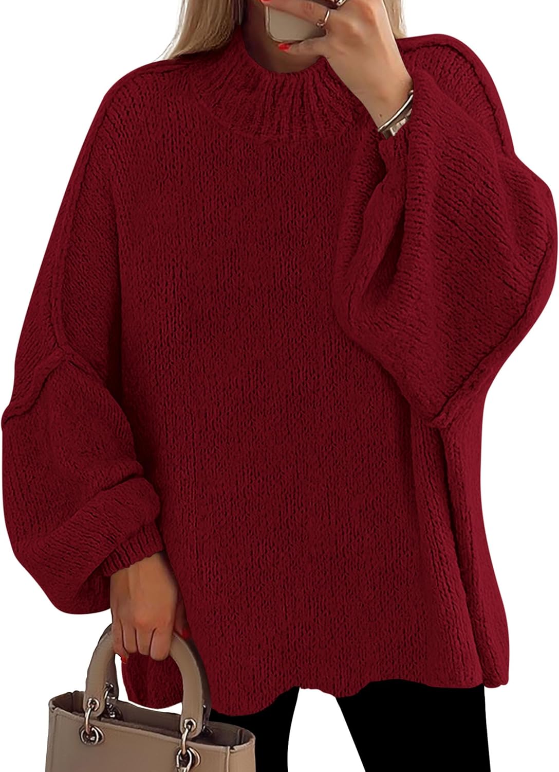 PRETTYGARDEN Women's Oversized Chunky Knit Mock Neck Sweater