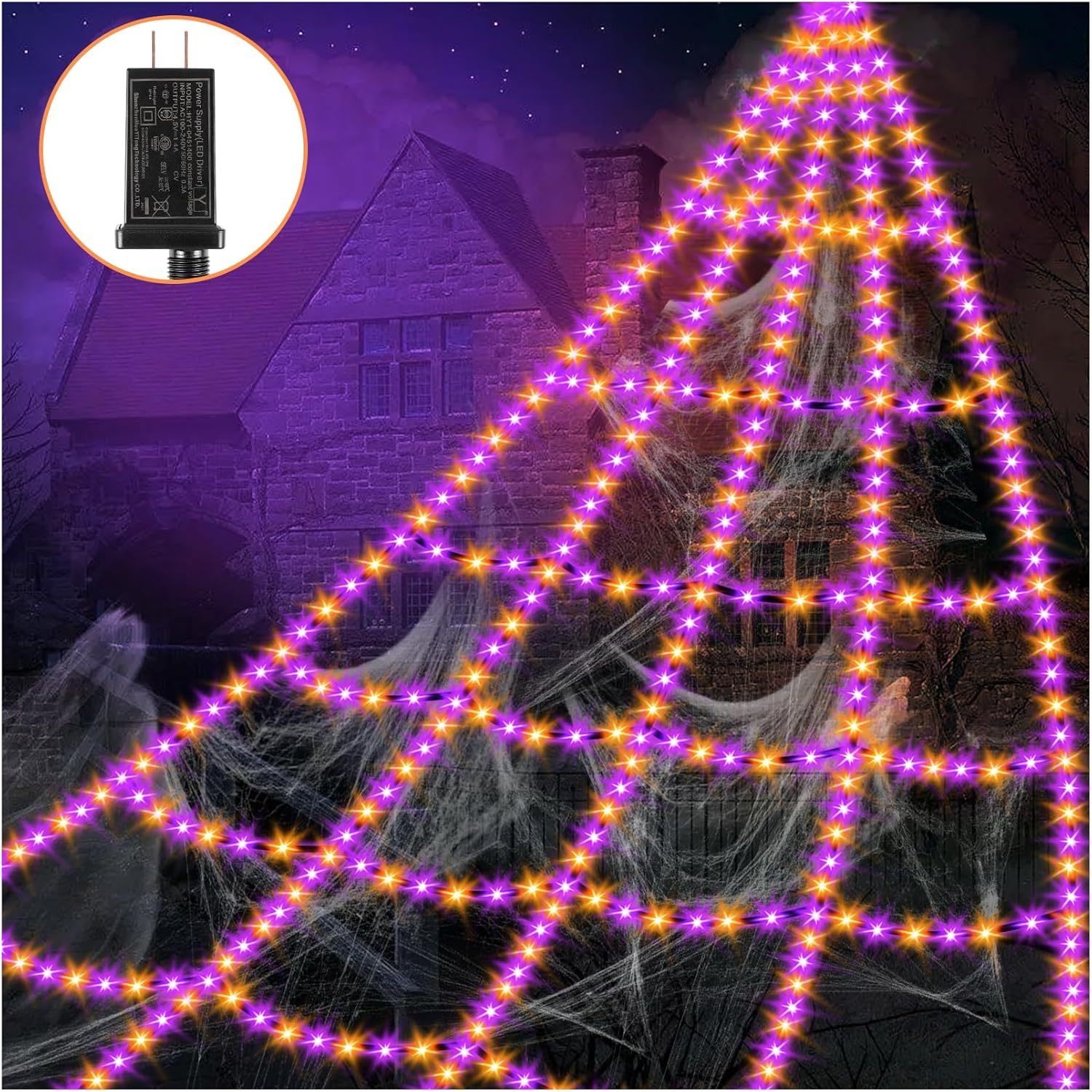 Spider Webs Halloween Decorations Lights with 550 LEDs for Parties