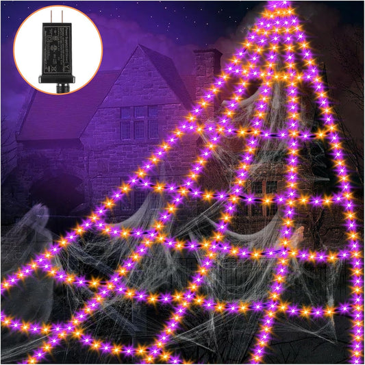 Spider Webs Halloween Decorations Lights with 550 LEDs for Parties