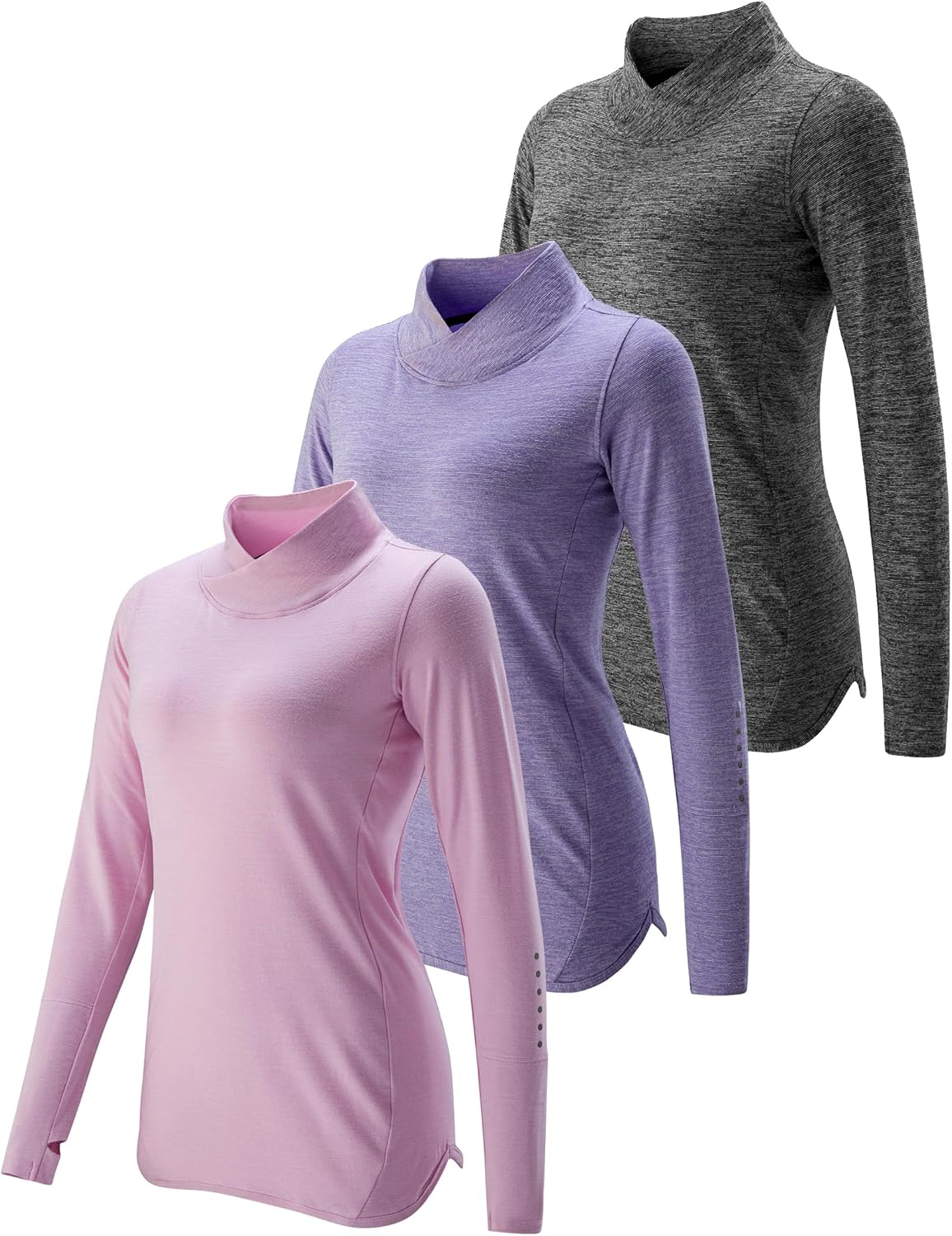 3 Pack Womens Thermal Micro-Fleece Mock Neck Long Sleeve Tops