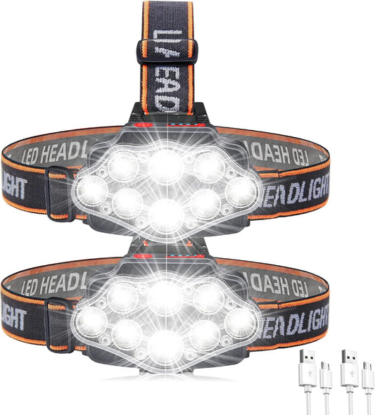 22000 Lumen Rechargeable Headlamp - Bright, Lightweight, Waterproof! (2 Packs)