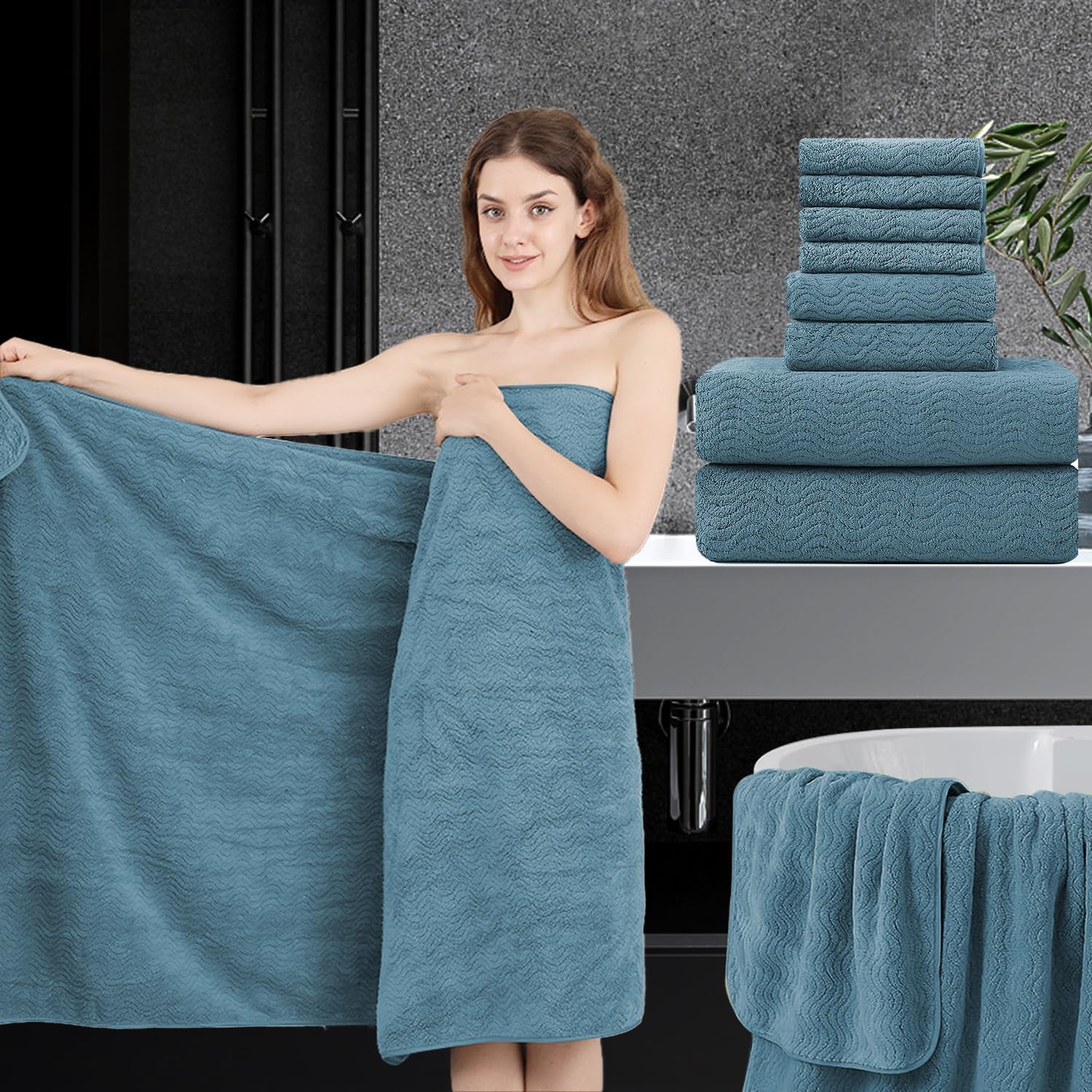 8 Piece Bathroom Towel Set for Luxurious Softness and Absorbency