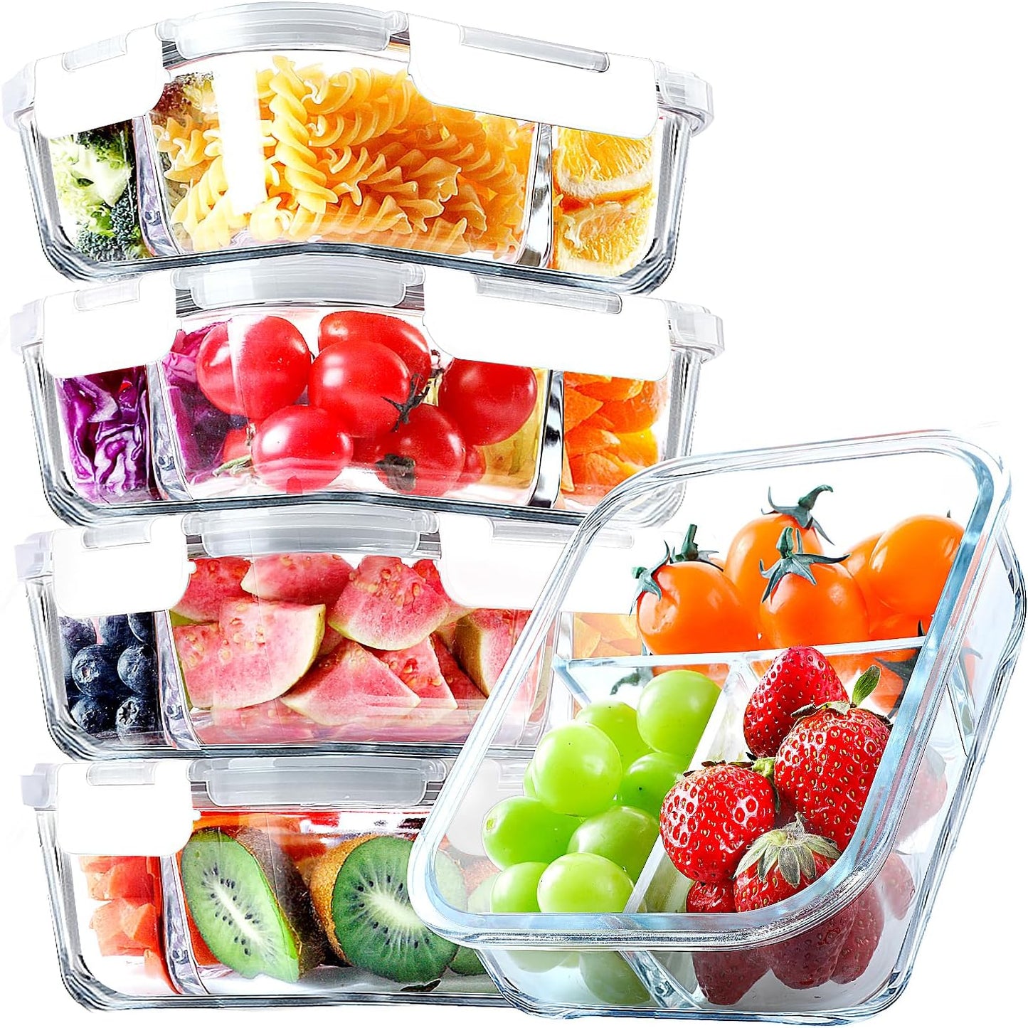 VERONES 5 Pack Glass Meal Prep Containers for Easy Food Storage