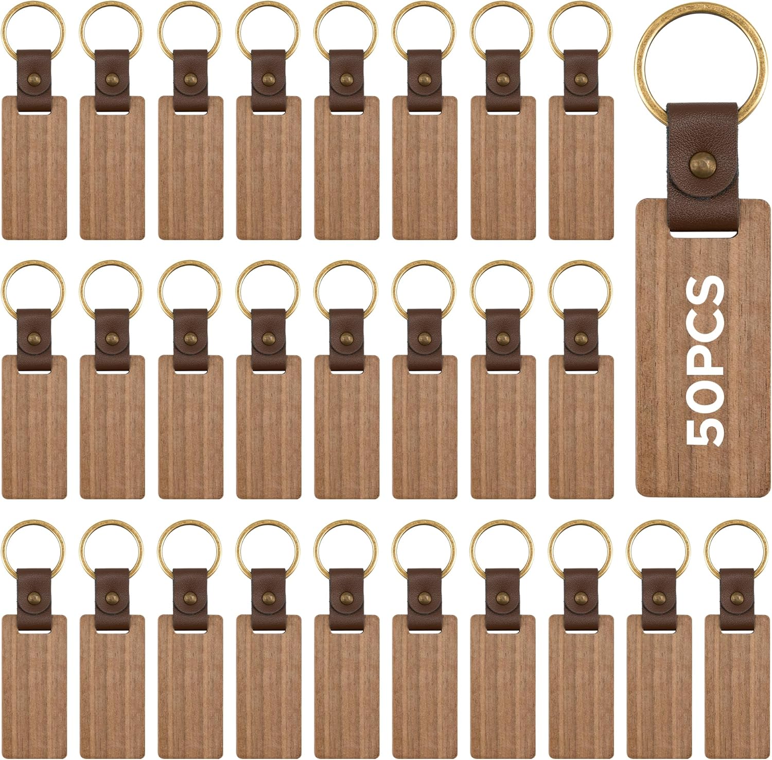OMTech 50pcs Wooden Keychain Blanks for DIY Craft Projects