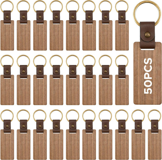 OMTech 50pcs Wooden Keychain Blanks for DIY Craft Projects