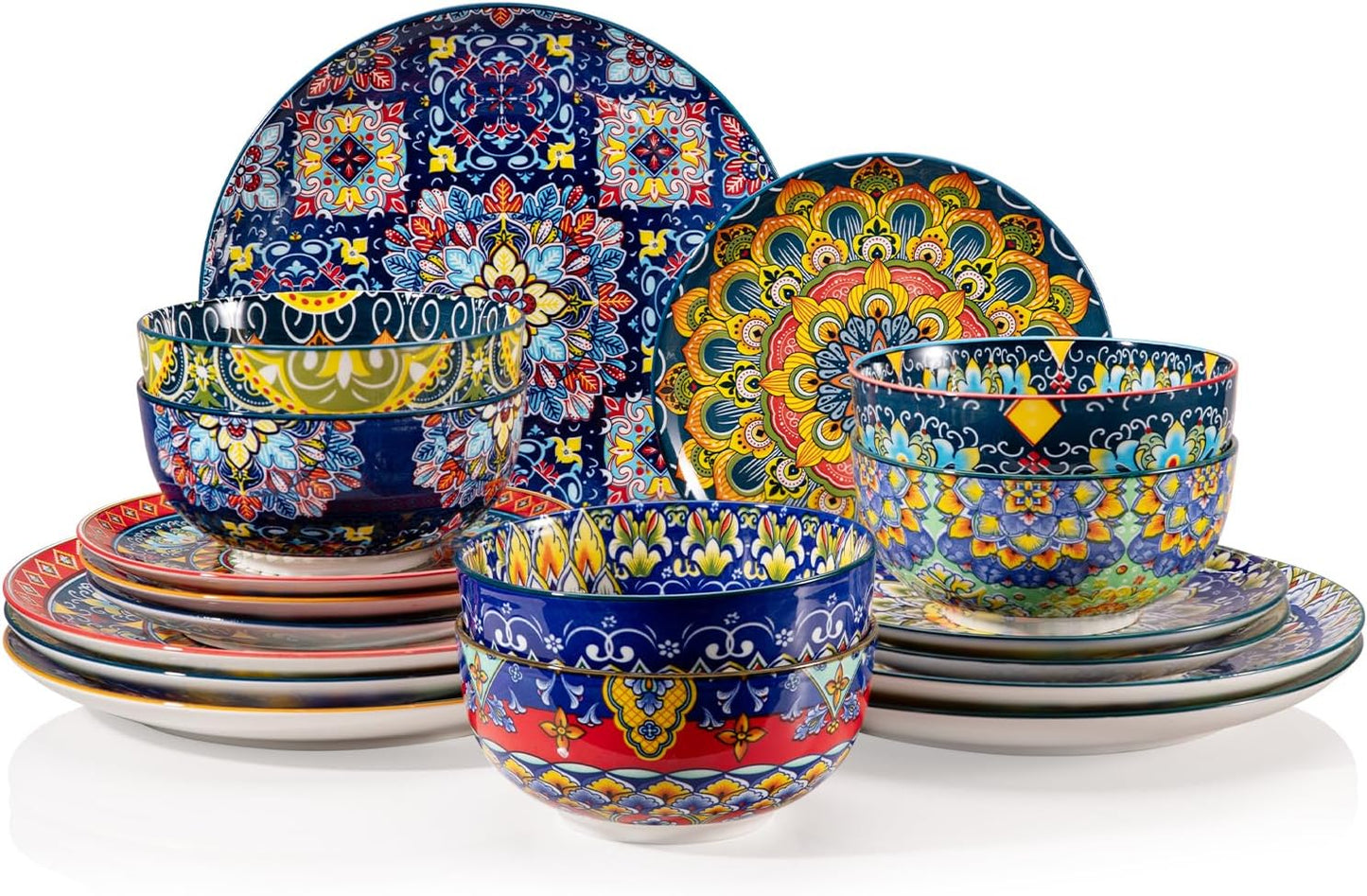 Sweejar Ceramic Dinnerware Sets for 6, 18 Pieces Boho Style
