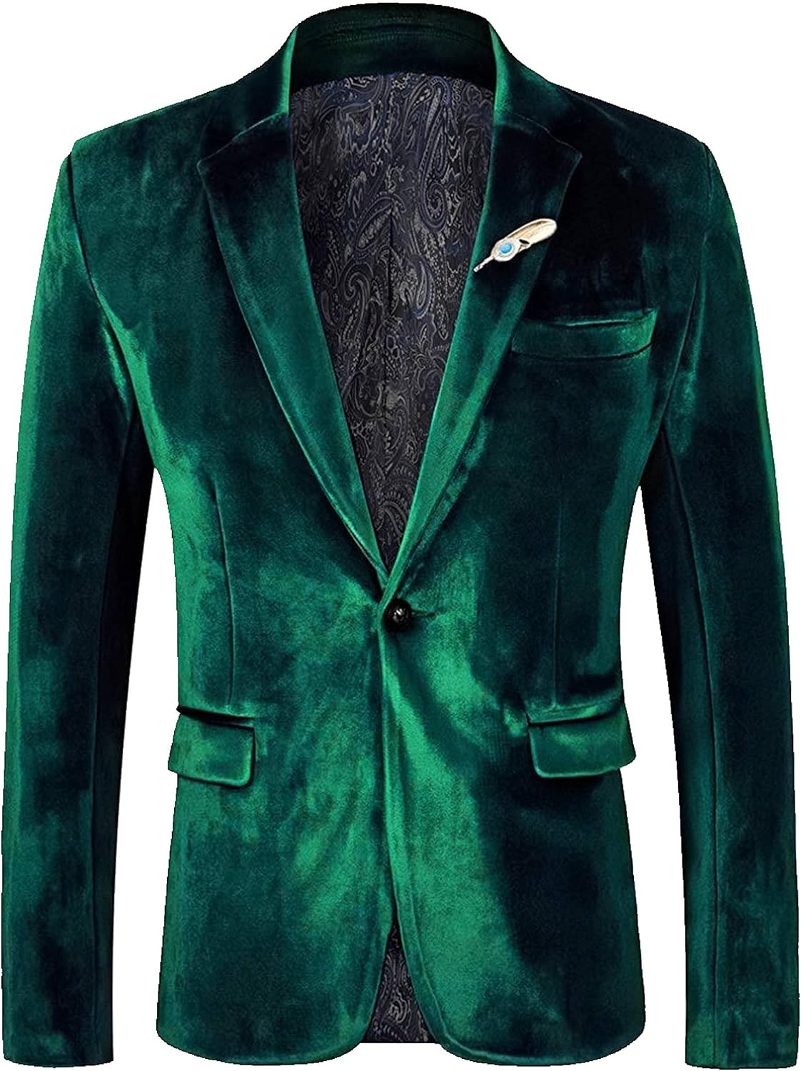 Stylish Velvet Blazer for Men Slim Fit One Button Tuxedo Jacket