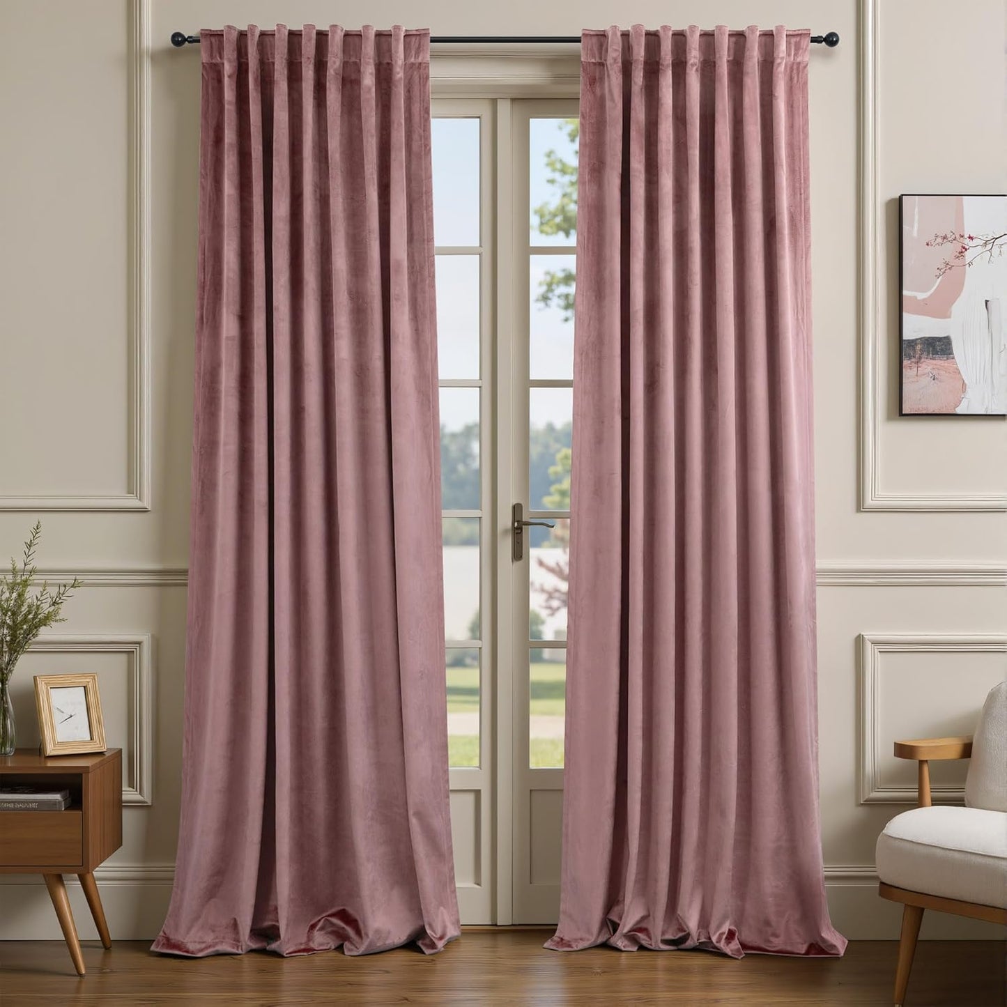 Dusty Rose Pink Velvet Curtains for Kids Room 96 Inches Long