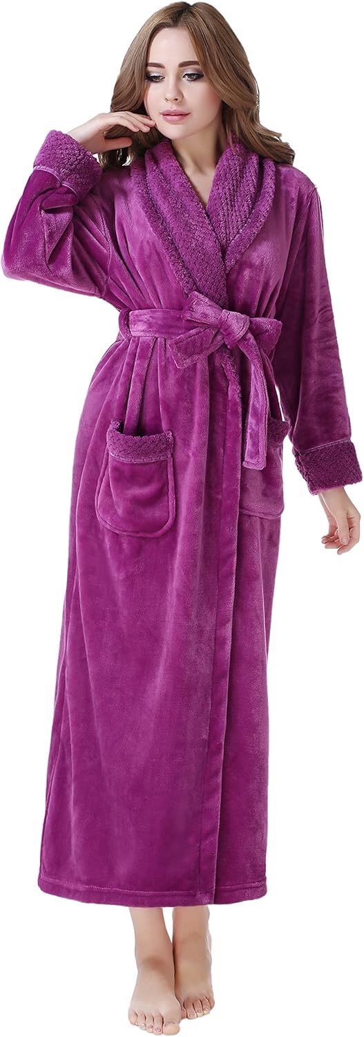 Richie House Women's Plush Soft Warm Fleece Bathrobe Robe RH1591