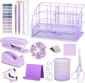 16 in 1 Purple Desk Organizer - Compact Purple Office Set for Tidy