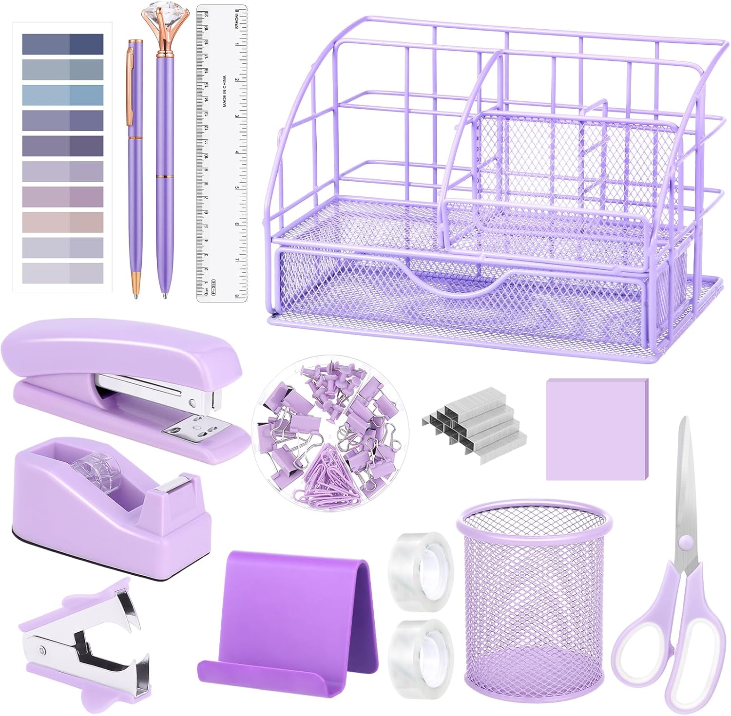 ProSuites 16-in-1 Purple Desk Organizer - Stylish Office Supplies for Women