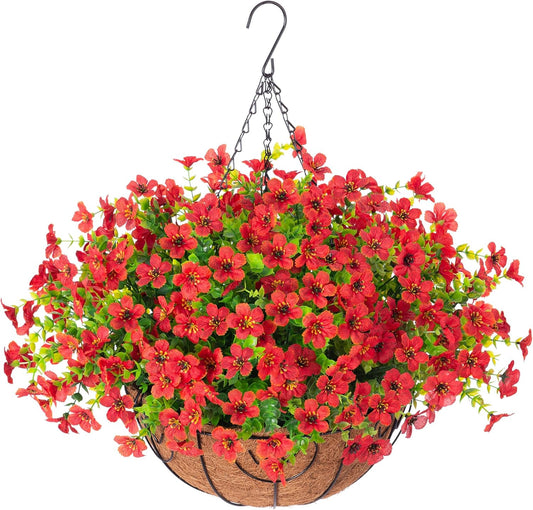 Artificial Hanging Red Flowers Basket for Outdoor Decoration