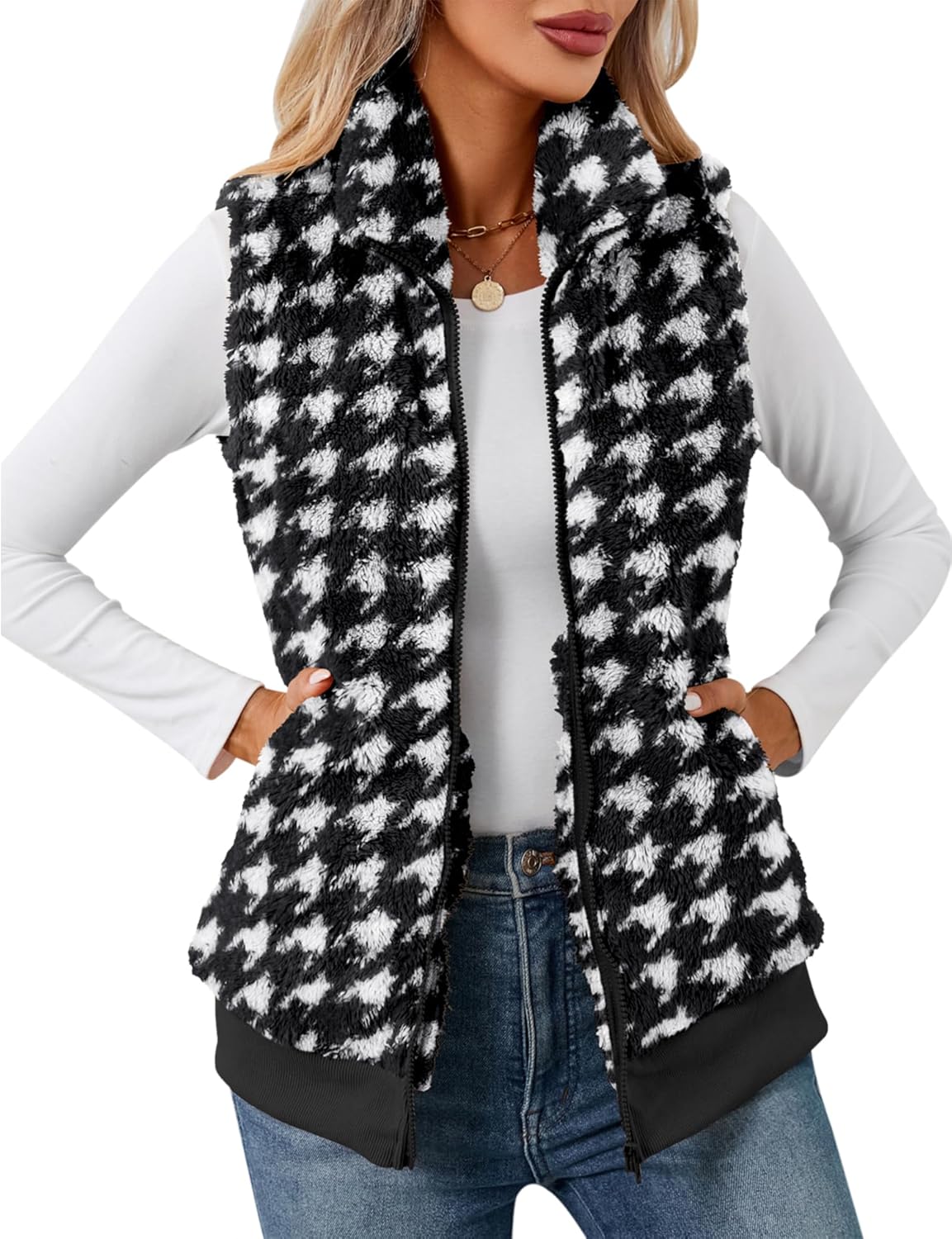 LOMON Womens Fuzzy Fleece Vest for Cozy Fall and Winter Wear