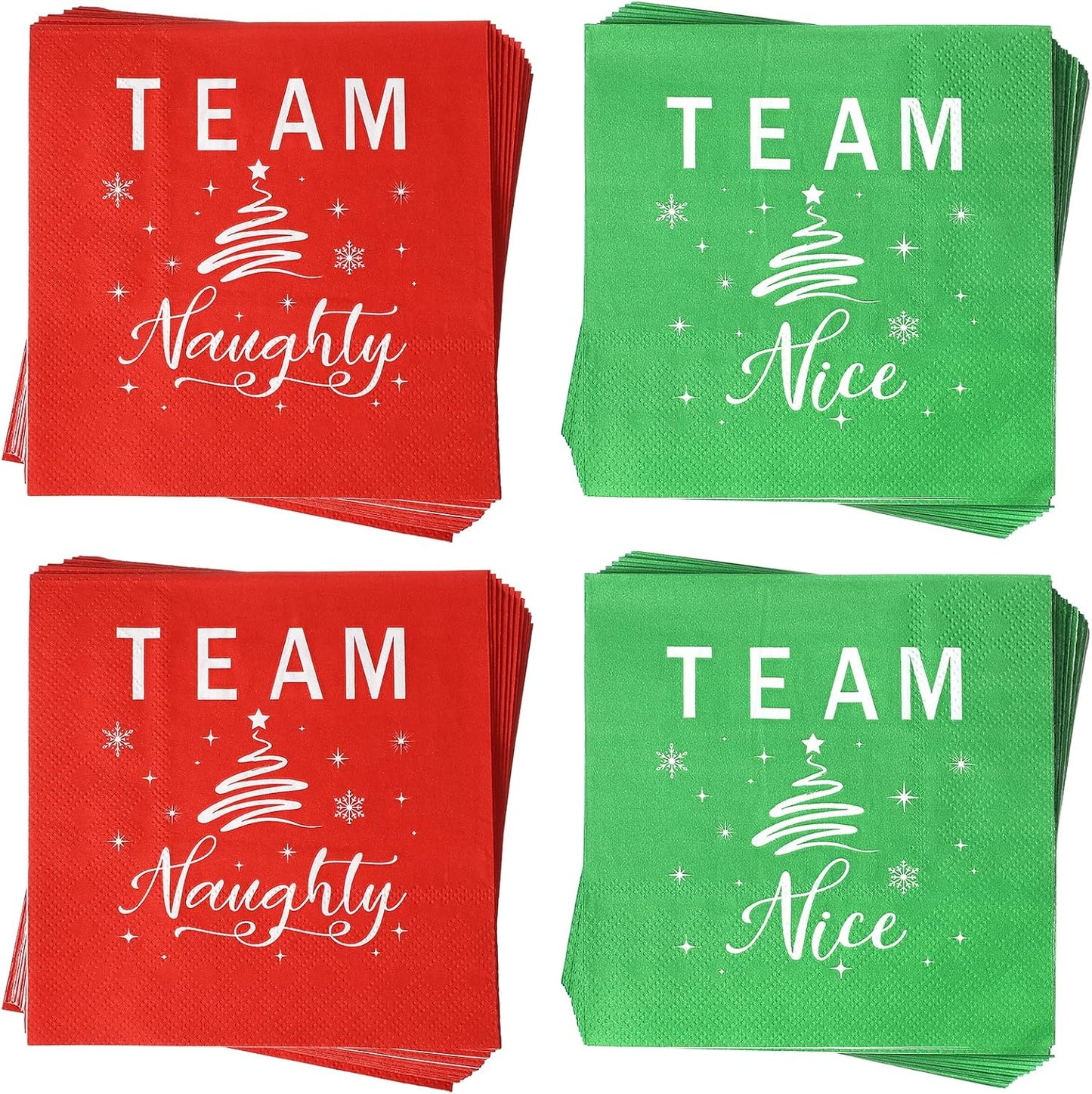 100 Funny Christmas Cocktail Napkins - Team Naughty & Nice - Festive 2 Ply Paper Napkins 5x5