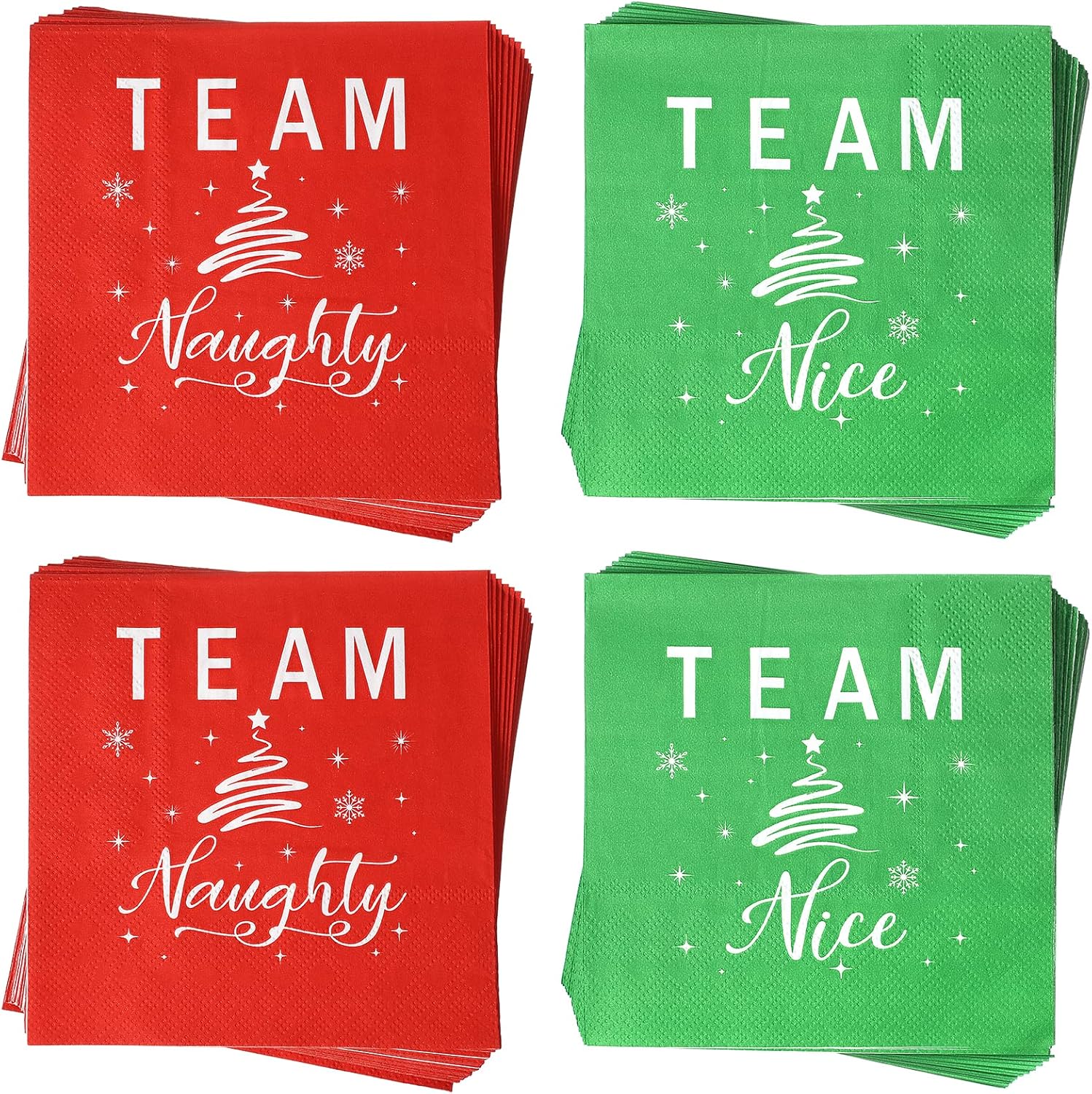 100 Funny Christmas Cocktail Napkins - Team Naughty & Nice - Festive 2 Ply Paper Napkins 5x5