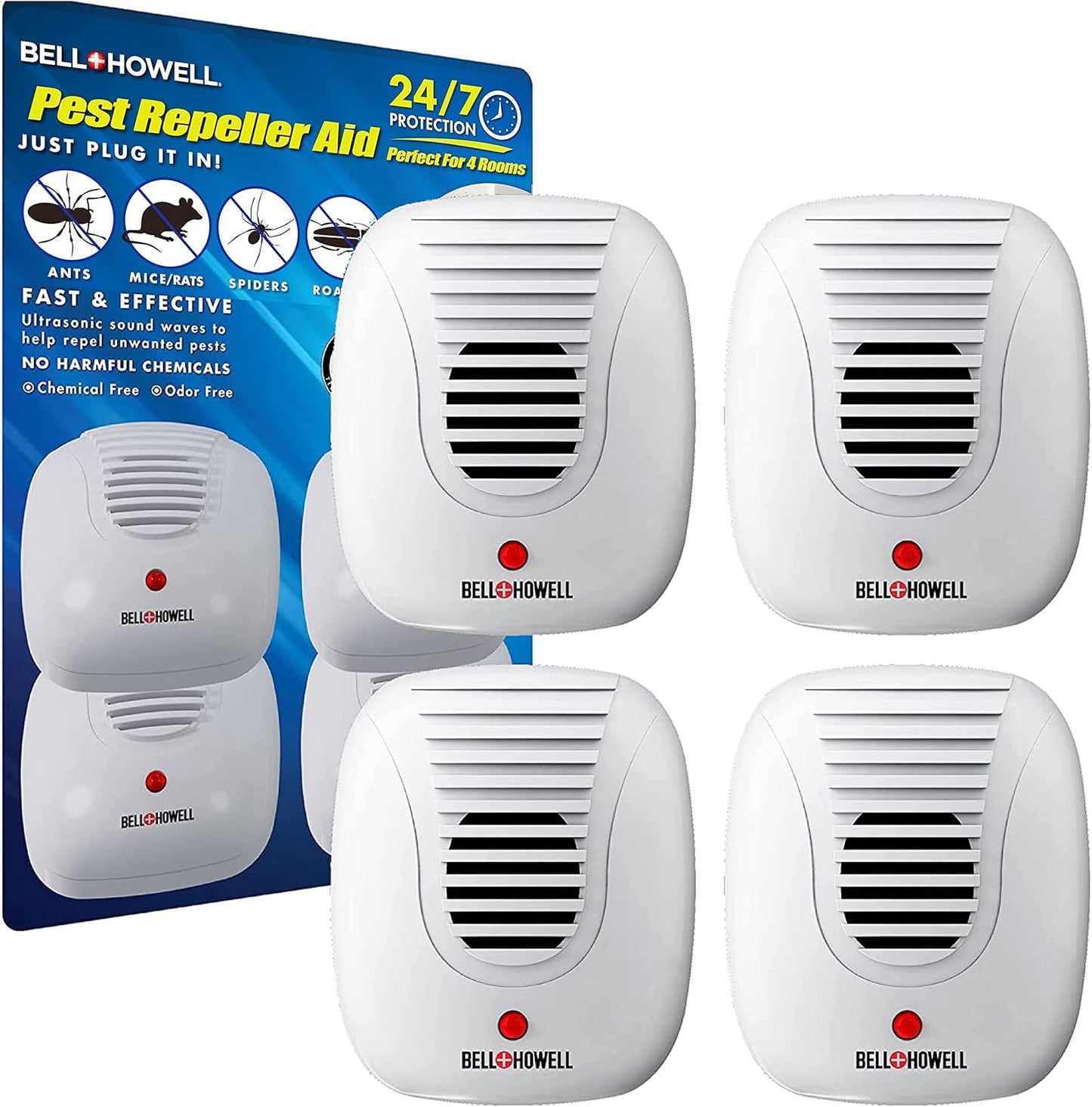 Smart 2024 Ultrasonic Pest Repeller 4pk, DIY Home Pest Control, Bell+Howell