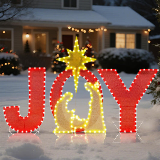 Lighted Joy Yard Sign and Nativity Scene for Outdoor Christmas