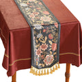 Vintage Black Floral Velvet Table Runner 102 in - Elegant Dining