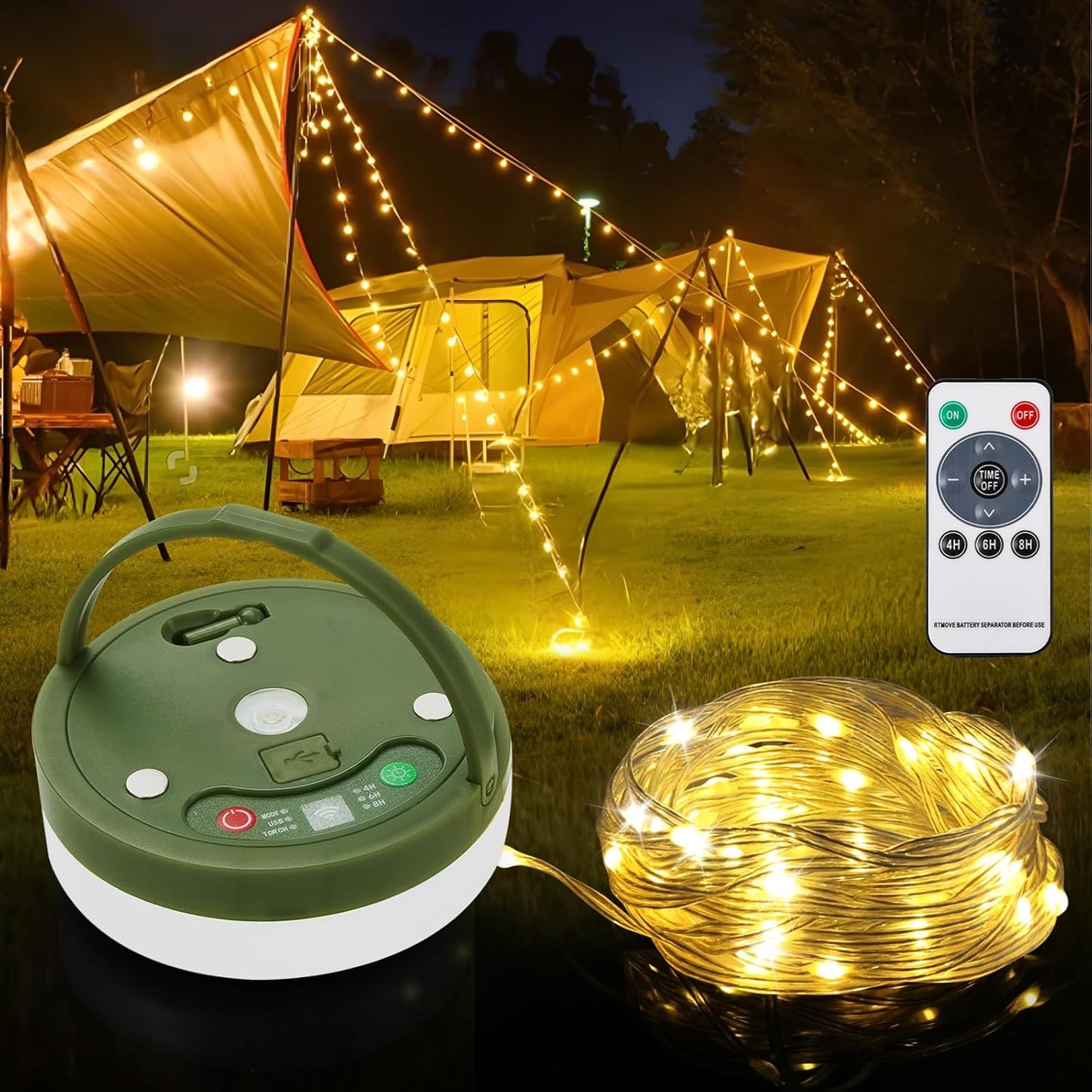 Anpro 2-in-1 Camping Lights: 32.8 ft, Remote, 132 LEDs