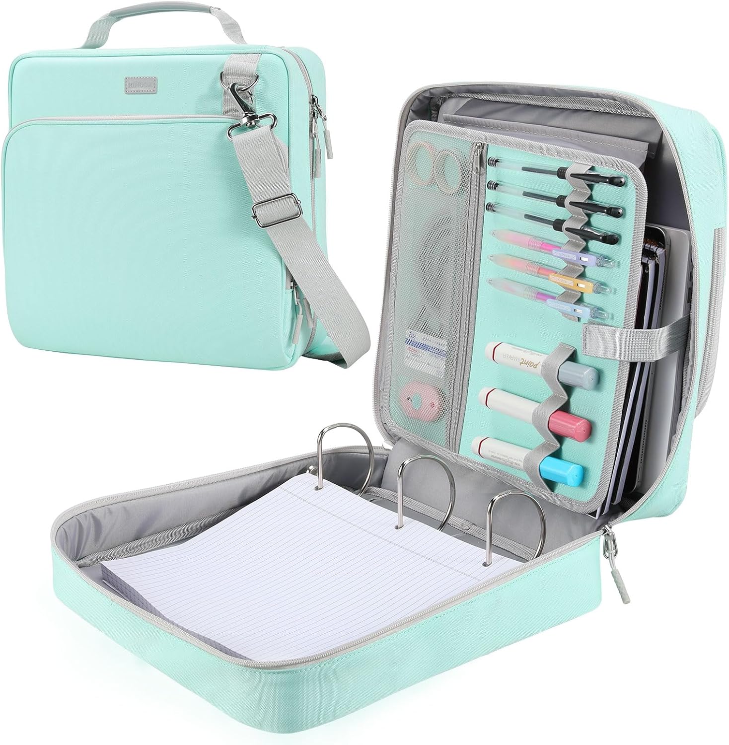 3-Inch 3-Ring Zipper Binder with Shoulder Strap for Students