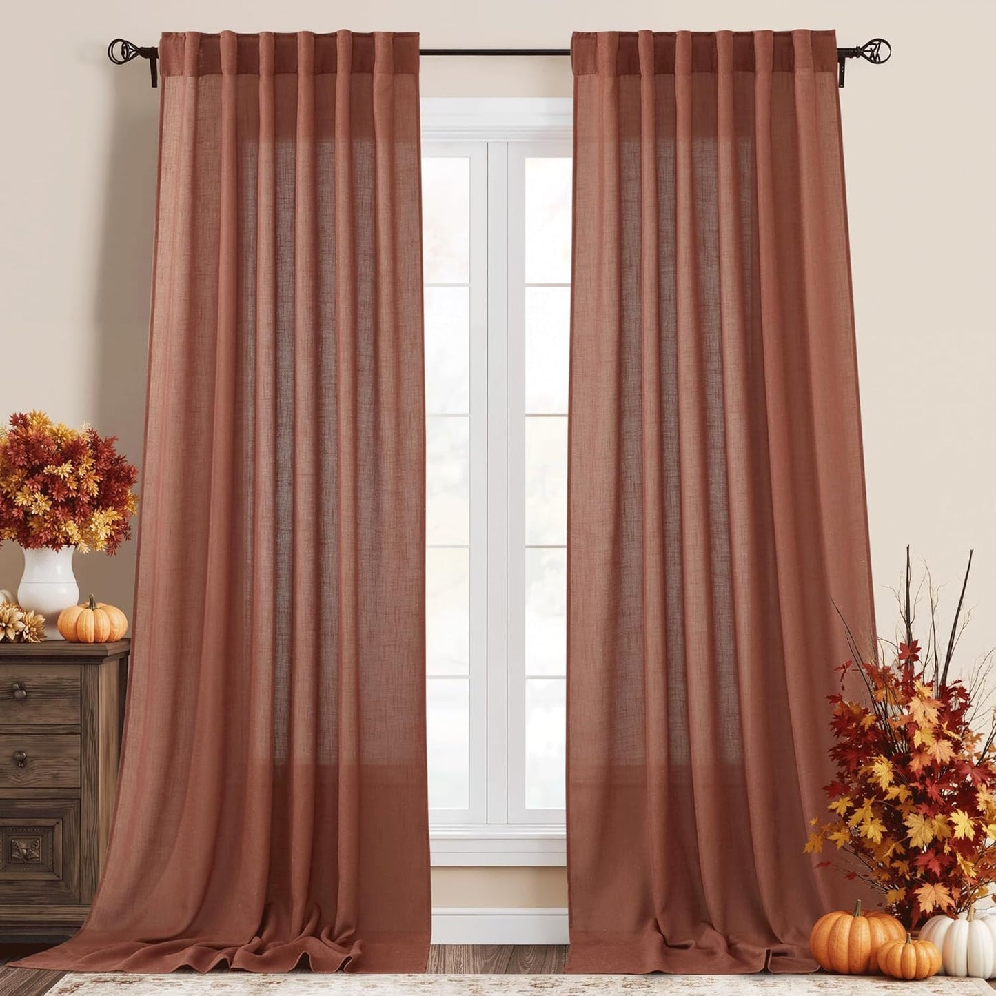 RYB HOME 108 inch Terracotta Fall Curtains for Elegant Decor