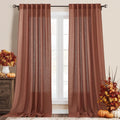RYB HOME Faux Linen Curtains 102 in Long - Textured Sheer Drapes