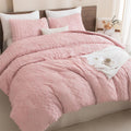 Pink Tufted Comforter Set Queen 90x90in - Soft Boho Geometric Bedding